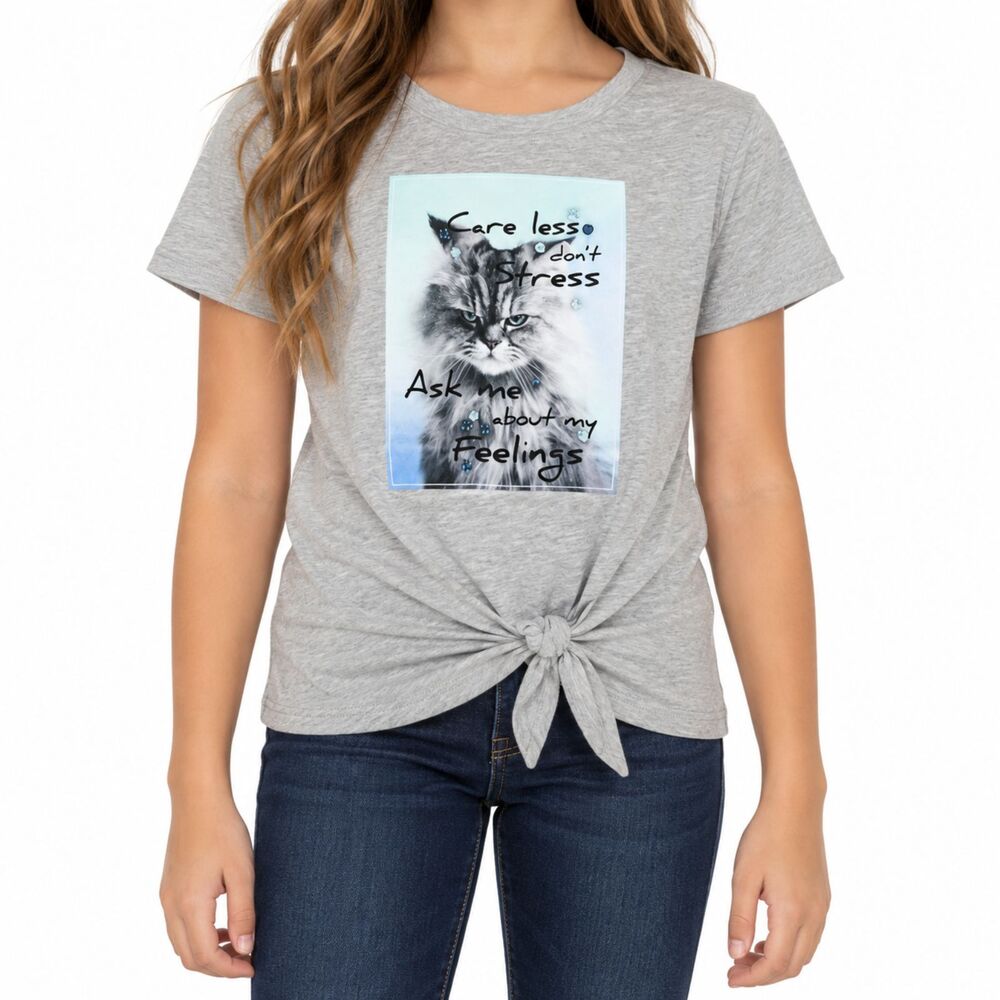 🔥 5 for $30 🔥 Justice Girls Graphic Cat Tie-Front T-Shirt | Size 14
